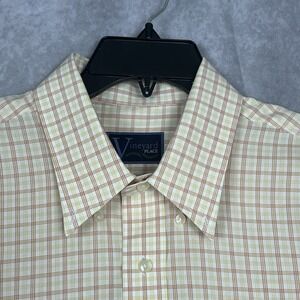Vineyard Place Shirt Mens XL Plaid Long Sleeve Button Down Peach